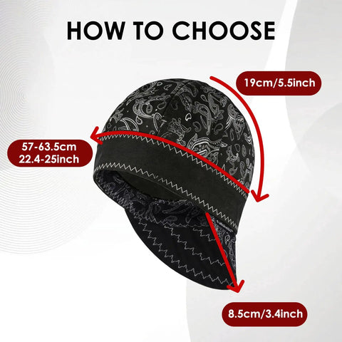Reversible Cotton Welding Cap For Men And Women, Flame Resistant Welder Hat, High Crown, Multicolor Paisley Pattern size guide