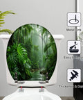 Round Tropical Rainforest Stream Dense Green Jungle Misty Toilet Seat with sturdy resin, soft-close hinge, and metal link fittings.