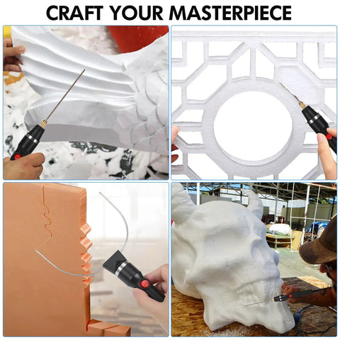Go To 4 In 1 Foam Cutter Set with Hot Wire Knife Electric Styrofoam Cutter Tool in use for foam board crafts and DIY projects