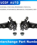 Front Left Steering Knuckle Wheel Bearing Hub Assembly For Ford Focus 2012 2018 2.0L L4 Electric Hatchback Sedan Direct Fit Bolt On OE Substitute For Smooth Steering And Ride, showing two assemblies with included bearings.