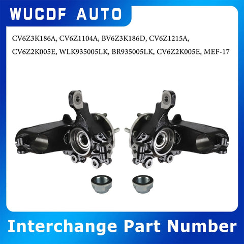 Front Left Steering Knuckle Wheel Bearing Hub Assembly For Ford Focus 2012 2018 2.0L L4 Electric Hatchback Sedan Direct Fit Bolt On OE Substitute For Smooth Steering And Ride, showing two assemblies with included bearings.