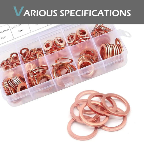 Copper Crush O Ring Washers Set 200 Pcs Metric M5 M6 M8 M10 M12 M14 Sealing Gaskets For Oil Pan Drain Screws And Pipe Joints