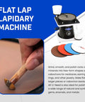 AllUNeed 8 Inch Lapidary Polisher And Cabbing Machine with polishing discs and hand using stone grinder tool