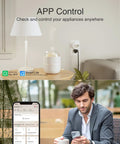 Smart WiFi Plug Outlet With Alexa And Google Home Support, App Control and Remote On Off, showing app interface and plug setup