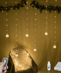 Warm White 200 LED Wishing Ball Window Curtain Lights With Remote USB Battery Powered Twinkle Globe Fairy Lights displayed