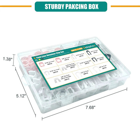 Massive 200 Piece Fuel Line Retainer Clip Kit With 11 Sizes Nylon Clips For Ford GM Chrysler repair in sturdy packing box