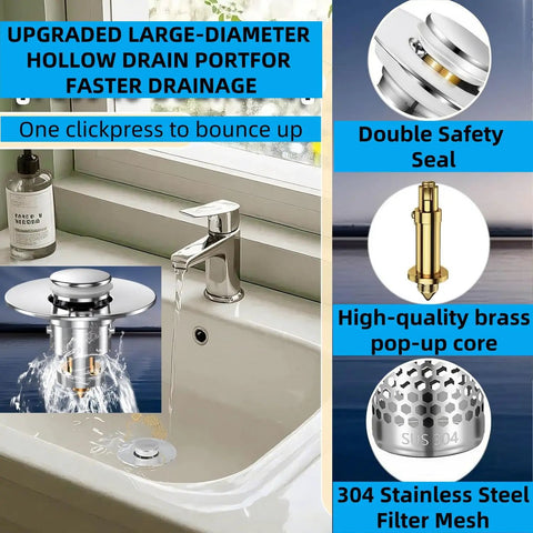 Hella Solid Bathroom Pop Up Sink Drain Strainer Two Pack Stainless Steel Hair Catcher Filter Basket Keeps Sludge Out And Stops Clogs Cold Before They Spread
