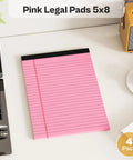 4 Pack Pink 5x8 Inch Small College Ruled Legal Pads With 30 Sheets Each Micro Perforated Lined Notepads in office setting