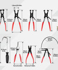 Rock Solid 9 Piece Hose Clamp Pliers Set With Flexible Shaft For Fast Repair And Damage Free Removal On Spring And Worm Gear Clamps Without Slipping In Tight Spots, 9-piece metal tools with red handles