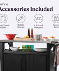 Unity XL Portable Outdoor Table With Stainless Steel Top For Kitchen Prep, showing accessories like towel holder, and spice rack