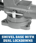 Heavy Duty Pipe And Bench Vise Four And One Half Inch Jaw Width With Six Inch Maximum Opening And Four And Three Fourths Inch Throat Cast Iron Construction Sealed For Longevity And Smooth Operation With Precision Front Jaw Slide swivel base and dual lock downs