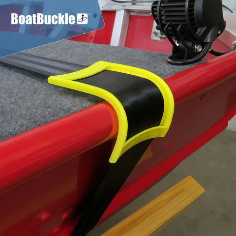 2 Inch Ratchet Strap Protectors For Trailer Tie Downs on red boat, heavy duty protective sleeves, black strap with yellow pad