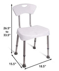 Durable Aluminum Bath Seat And Shower Chair With Back For Adults And Seniors Height Adjustable Shower Stool 18.5 x 15.5 inches