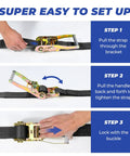 Heavy Duty Car Trailer Ratchet Tie Down Straps With Snap Hooks And Axle Loops 2 Inch Wide 8 Feet Long setup instructions.