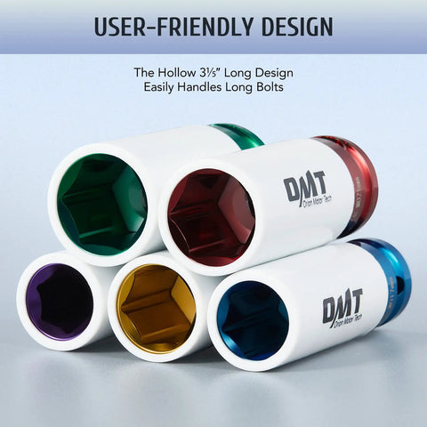 5-Piece Metric Impact Socket Set For 1/2 Inch Drive With Non-Marring Lug Nut Sockets, multi-colored, heavy-duty chrome construction