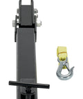 Heavy Duty Steel Tow Bar Kit For All Terrain Pallet Jack Foldable Pin Hitch showing assembly and hook attachment.
