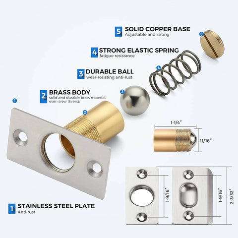 Interior Door Ball Catch Kit 4 Pack, Dual Adjustable Ball Bearing Latches With Stainless Steel Strike Plate, Invisible Drive In Ball Catch, Built Tough For Quick Easy Quiet Secure Closures.