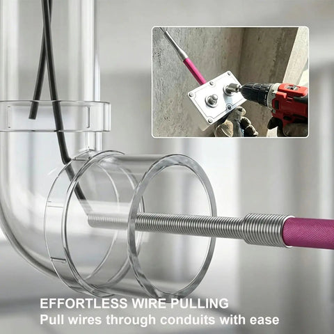 Automatic Electrician Wire Puller Drill Powered Cable Threading Rig Portable Conduit wiring through clear tubing for easy installation.