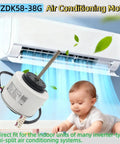 Replacement Brushless DC Motor For Inverter Mini Split AC Units 310V 58W 1350RPM CCW Rotation 5 Pin Connector Plug and Play Fits WZDK58 38G SIC 55CVL F159 1 ZKFP 58 8 1 5 Indoor Unit shown with an AC unit and baby.