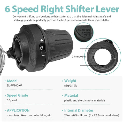 Six Speed Right Bicycle Shifter Lever SL RV100 6R for Mountain Road Commuter Bikes Gear Display 22.2mm Handlebar Fit