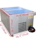 Straight Up Heavy Duty Metal Working Downdraft Table With Dual Drum Dust Collector And Welding Fume Extractor For Industrial Shop Grinding And Multi Stage Filtration 3KW 220V side view with dimensions shown