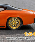 Four Piece 1 To 64 Scale Wheel And Tire Set With Real Riders Rims And Axles For RC Diecast Cars DIY Model Upgrades in gold detail