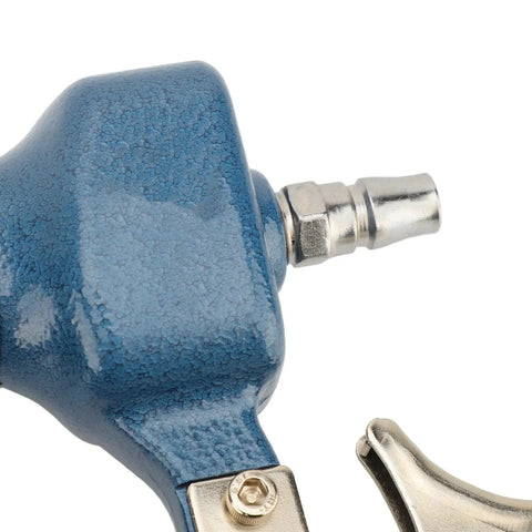 Close-up of Pro Grade Pneumatic Air Brad Nailer connector, showcasing tough cast alloy and detailed trigger design.