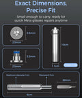 Dimensions of Clean Fit Eyeglass Screwdriver And Precision Screw Kit For Ray Ban Meta And Oakley Meta Gen 1 2 showcased with sizes.