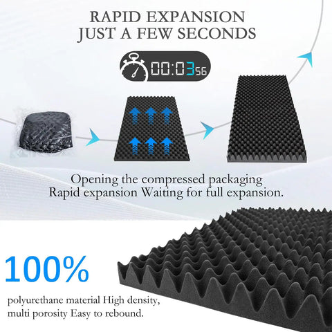 Gamechanging 1 Pack Egg Crate Acoustic Foam Panels High Density Soundproof WallTiles showing rapid expansion from packaging.