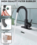 Single Hole Bar Sink Faucet Matte Black With 360 Degree Swivel Spout 304 Stainless Steel One Hole Bathroom Vanity Faucet Deck Plate Included And Pop Up Drain Ideal For Kitchen RV And Patio
