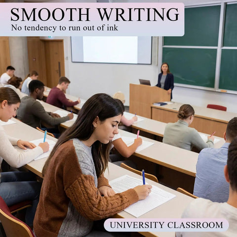 University students using Bulk 100 Pack Ballpoint Pens With Comfy Grip 1.0mm Medium Point Retractable Black Ink in classroom