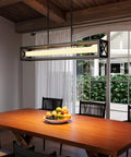 Industrial Farmhouse Kitchen Island Lighting 39.4 Inch Black Rectangular Pendant Fixture Over Table 34W LED Dimmable Linear Chandeliers