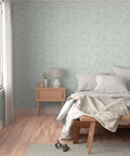 Killer Blue Green Modern Wallpaper With Hella Smooth Matte Linen Finish And Totally Eco Safe Build Built Damn Solid For Any Kitchen Bathroom Or Commercial Space Featuring Pro Level Paste To Paper Application And Fresh Room Refresh Vibe in a cozy bedroom