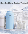 Mama Approved Portable Breast Milk Cooler With Two Bpa Free Feeding Bottles Keeps Little Ones Chilled On The Go No Sweat Travel Kit For Modern Working Parents on ice with test reports and bottles.
