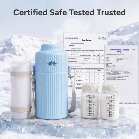 Mama Approved Portable Breast Milk Cooler With Two Bpa Free Feeding Bottles Keeps Little Ones Chilled On The Go No Sweat Travel Kit For Modern Working Parents on ice with test reports and bottles.