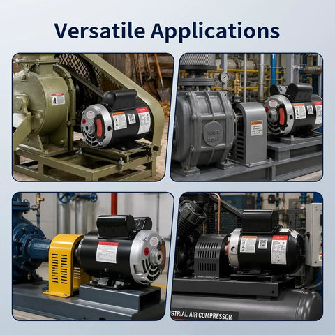 Heavy Duty 2 Horsepower 60 Gallon Air Compressor Electric Motor in various industrial setups, showcasing versatility and performance.