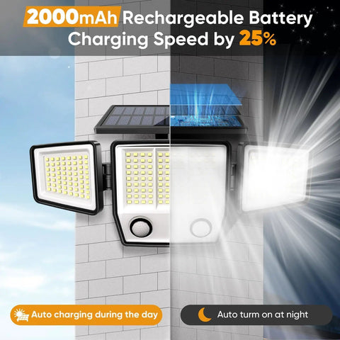 Solar Motion Sensor Outdoor Lights Waterproof 3000LM 3 Modes IP65 LED Flood Wall Light For Garden Yard Patio Pathway