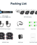 Packing list for Wired 4 Channel 5MP Lite AHD DVR Security System With 500GB Hard Drive 4 Indoor Outdoor 3MP CCTV Cameras.