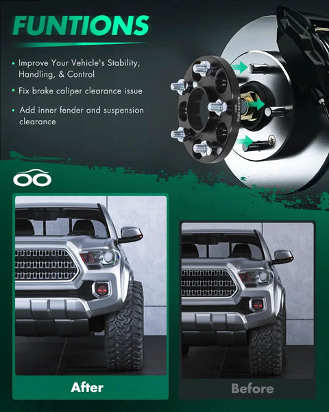 Comparison of a vehicle before and after installing 15mm Wheel Spacers Four Pack 5x4.5 Bolt Pattern 64.1mm Hub Bore 12x1.5 Studs Adapters Fits Honda Accord Civic CR-V HR-V Odyssey Element Crosstour Z 5 Lug Wheels Upgrade For Wider Stance And Tire Clearance