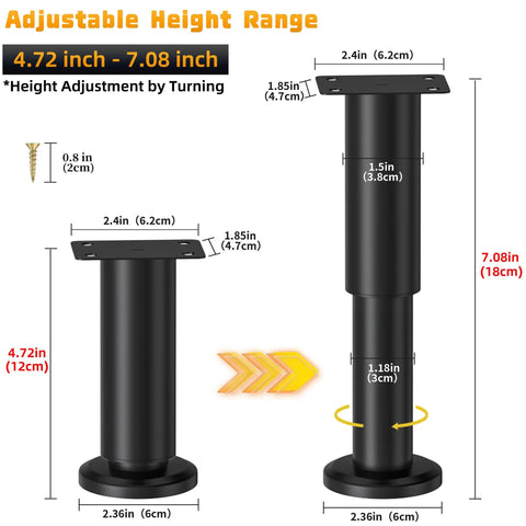 Kick Your Wobbly Sofa Bed Or Table Aside And Install These Rock Solid Heavy Duty Metal Adjustable Legs To Level Uneven Floors Instantly Sturdy Steel Four Pack height adjustment diagram.