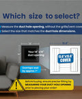 Illustration showing size selection for No Fuss Easy Fit 14x14 Aluminum 4 Way Vent Cover With Adjustable Curved Blade Dampers.