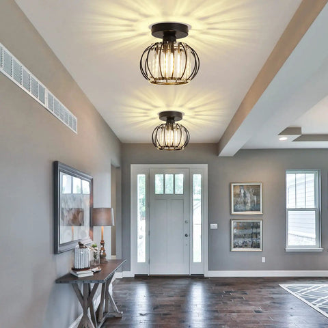 Modern home entryway with Two Pack Semi Flush Mount Ceiling Light Fixture With Lit Crystal Chandelier Style creating ambient lighting.