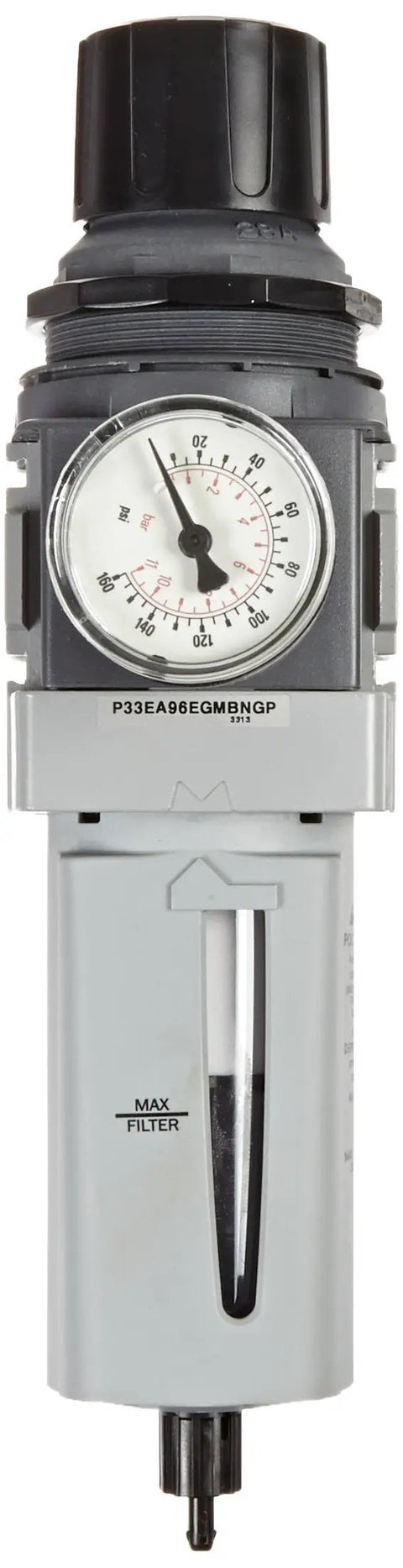 Built Damn Tough One Piece Filter And Air Regulator Combo 3/4 Inch Npt Poly Bowl Shield 5 Micron Moisture Removal 208 Scfm High Flow 0 To 125 Psig Range Manual Drain Valve Dial Gauge Rock Solid Knuckle Bender Performance For Rough Job Sites