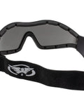 Back view of Anti-Fog Goggles With Smoke Lens For Bright Sun, Z87.1 Safety Rated Eye Protection, vented foam padding, elastic strap.