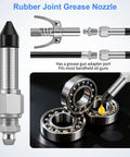 Grease gun needle tip kit: 5-piece metal set incl. dispenser, rubber joint, detachable tip, 2 narrow nozzles.