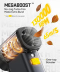 B10 Pro Max Cordless Electric Air Duster With 130000 RPM Brushless Motor, showing one-tap booster feature