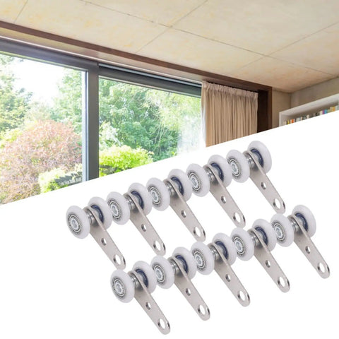 10 Pack Sliding Door Trolley Rollers For Strut Channel And Window Tracks, No Hassle Install Nylon Pulley Track Rollers displayed close-up