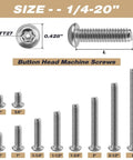 Built Like A Tank 304 Stainless Steel Torx Security Machine Screws 1/4-20 By 1 Inch Full Thread Button Heads with sizes