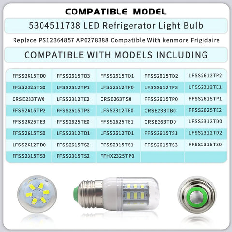 Led Refrigerator Light Bulb 3.5W Wide Voltage 85V-265V Replacement for Frigidaire Kenmore Kei D34L PS12364857 models list