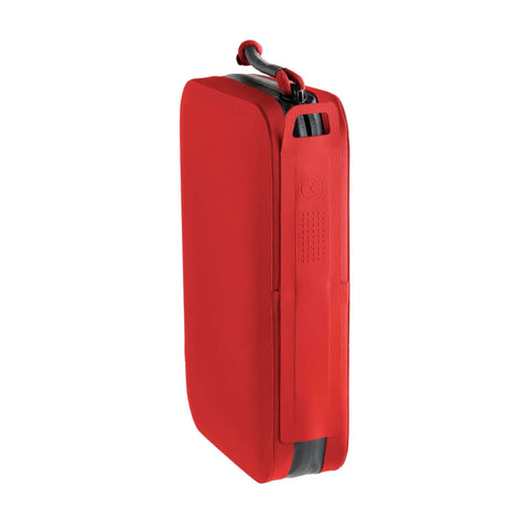 Ultra Slick Compact Semi Rigid Utility Organizer Case Built Tough With Weather Resistant Shell For Quick Tool Kit First Aid Electronics And Sweet Travel Gear Stash In Bold Red side view showcasing durable red shell and zipper.